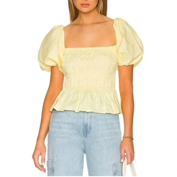 ASTR Savina puff sleeve smocked bodice poplin cottagecore prarie coquette top - Picture 1 of 7